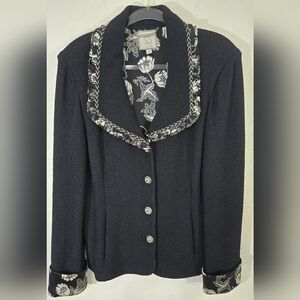 St. John Couture Stunning Black Blazer Crystal Silver Buttons Black/White, 12